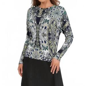 NEW MISS FINCH NYC verdant mirage knit t-shirt top in blue